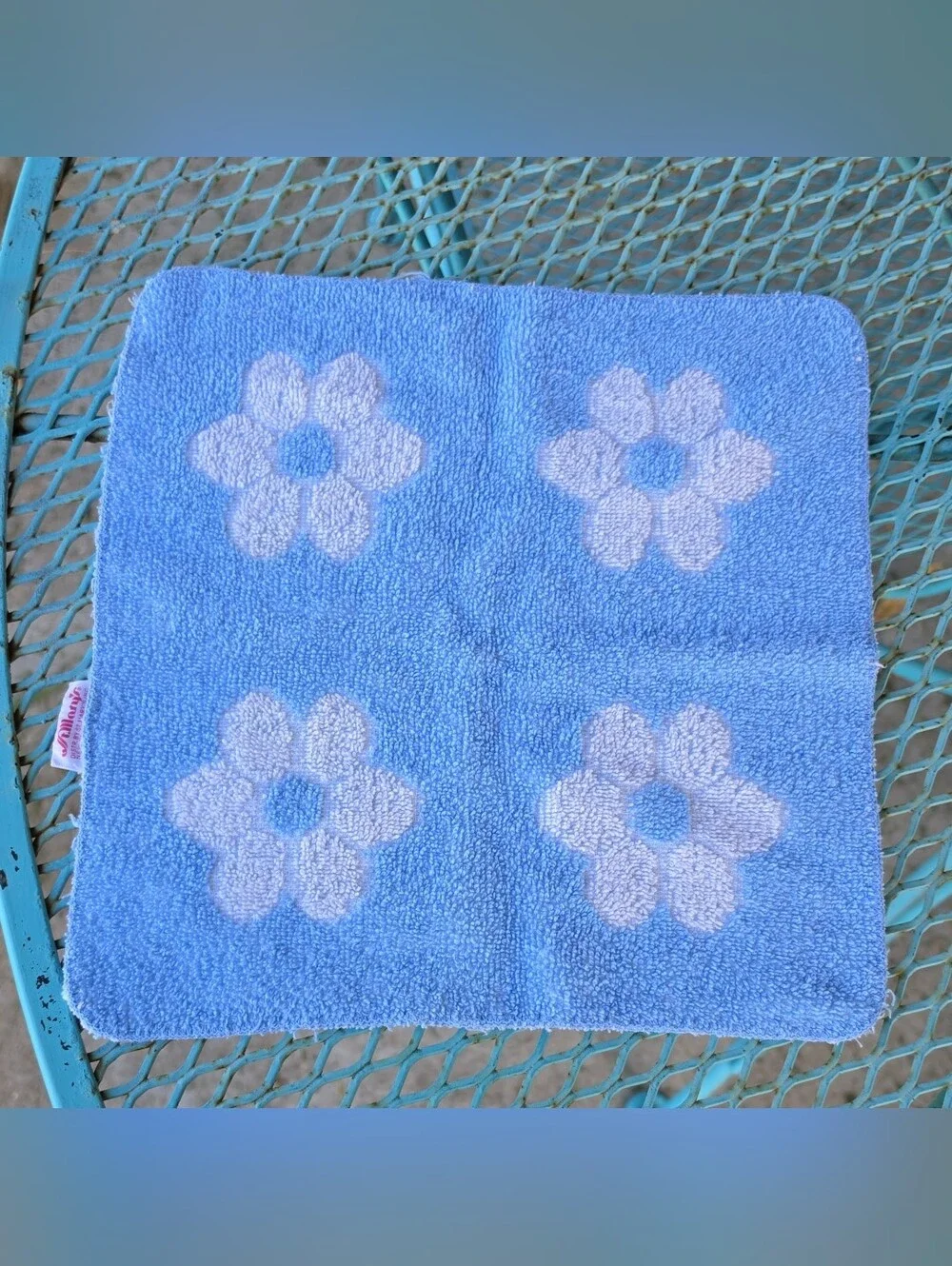 St. Mary's Blue & White Floral Textured Washcloth 11x11 Cotton Blend Made USA